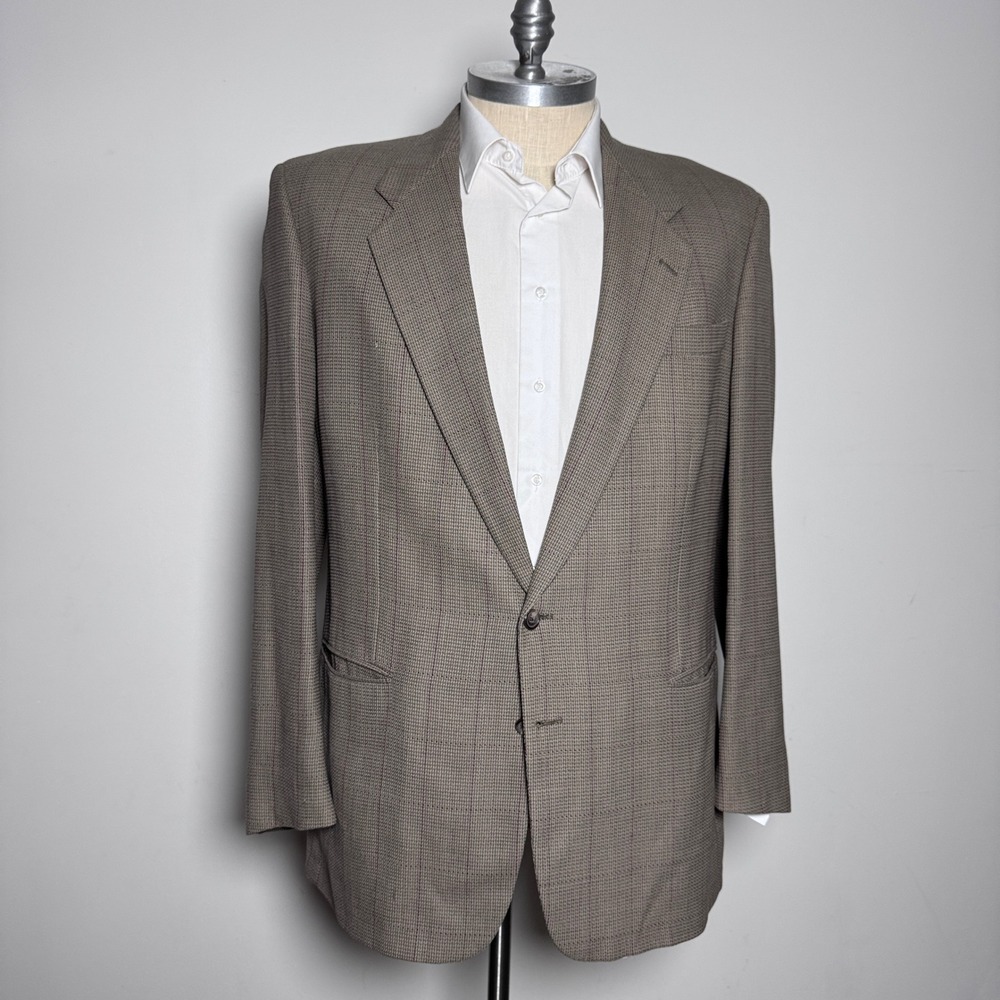 Tallia Uomo Sport Coat Blazer Mens 48L Brown Windowpane Check Two-Button USA